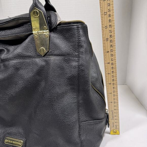 Steve Madden Large Black Satchel Purse Women's #H48-42 - Picture 11 of 12